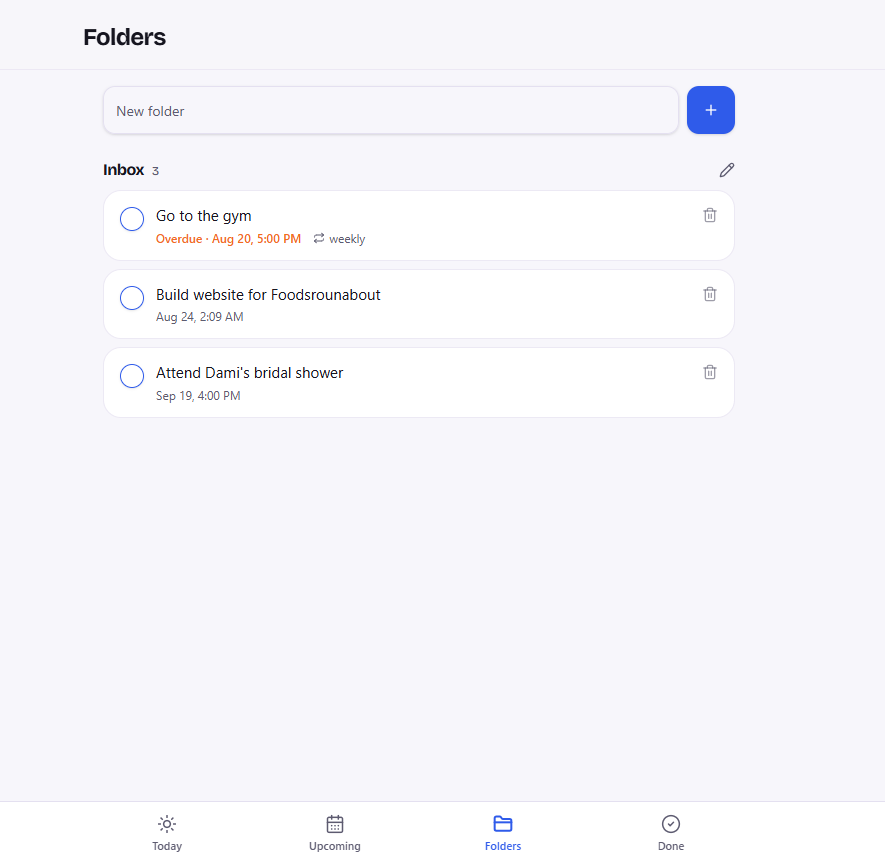 Folders and inbox