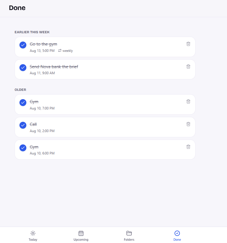 Completed tasks history